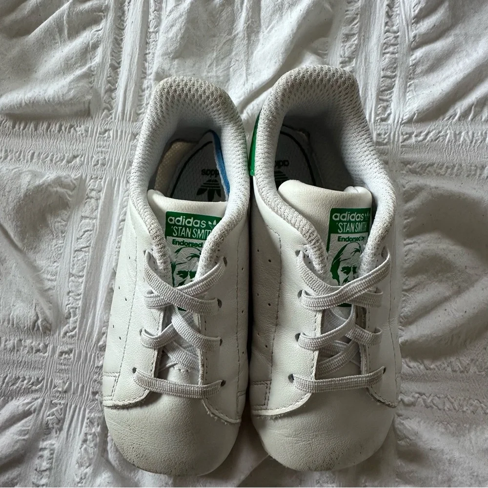 adidas Kids White Sneakers with Green Heel Tab